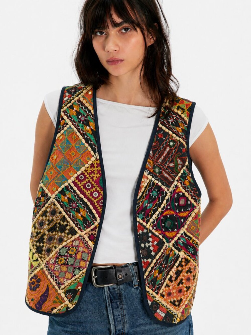 CHICO'S EMBROIDERED AND MIRRORED INDIAN BOHO VEST
